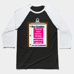 Dear Grandma: Special Personalized Message to Grandma From Granddaughter - Gifts Grandmothers Will Love Baseball T-Shirt